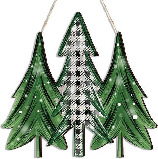 Boao Christmas Tree Wooden Decoration Welcome Door Sign Wooden Hanging Sign Winter Christmas Door Hanger Farmhouse Winter Xmas Home Wall Front Porch Decoration