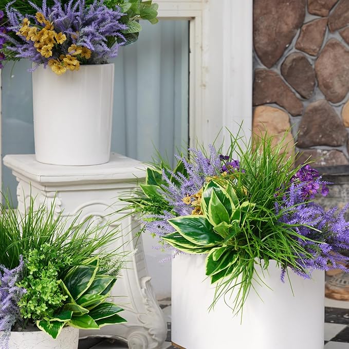 25Pcs Outdoor Artificial Boxwood UV Resistant Fake Stems Plants, Faux Plastic Greenery for Indoor Outside Hanging Plants Garden Porch Window Box Home Wedding Farmhouse Décor