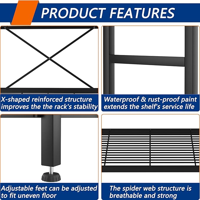 5-Tier Heavy Duty Garage Shelving Unit,Standing Storage Shelf,Metal Wire Rack Shelf Suitable for Laundry Rooms,Bathrooms,Kitchen Storage Rooms,Wardrobes(Black,37.8L x 14W x 65.7H)