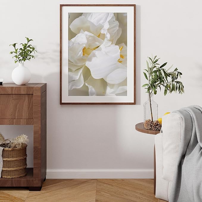 Fun Memories Oak Wood Picture Frame 24x32 for Wall, Rustic Poster Frame With Real Glass, Mat for 20x28, Walnut Color (1 Pack)