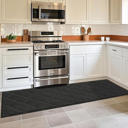 COSY HOMEER Soft Kitchen Floor Mats for in Front of Sink Super Absorbent Kitchen Rugs and Mats 20"x79" Non-Skid Kitchen Mat Standing Mat Washable,Polyester,Black