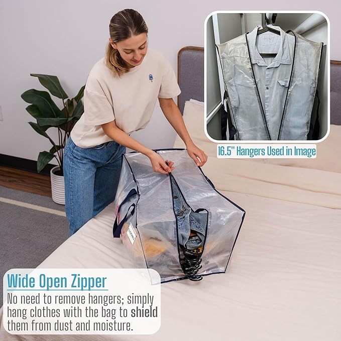 VENO 4 Pack Moving Bags w/Backpack Straps, Heavy Duty, Moving Boxes Alternative, Packing Supplies, Large Storage Totes for Dorm Room Essentials with Zipper for Clothes (Clear, 4 Pack)