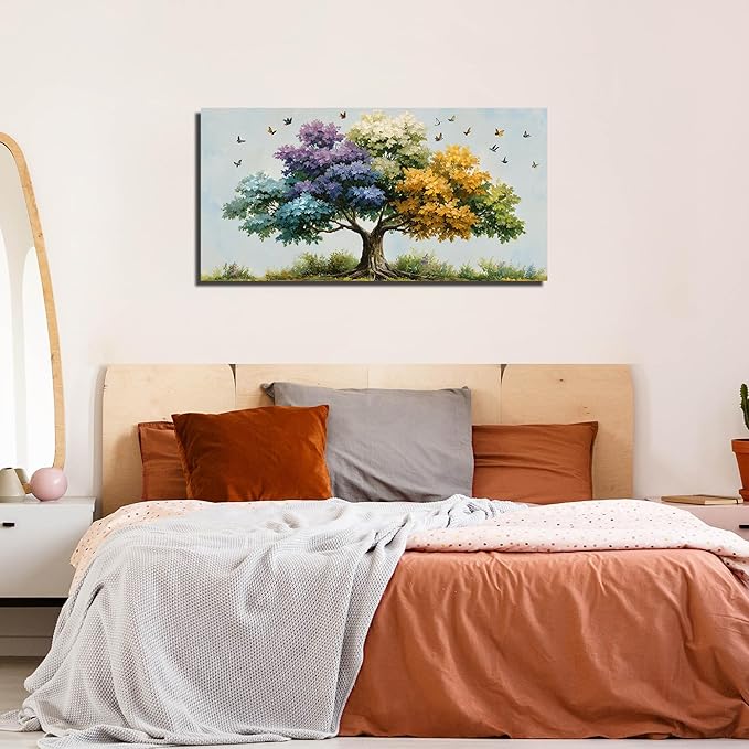 Kepgonegu Large Tree of Life Wall Art for Living Room Landscape Canvas Prints Colorful Butterfly Art for Bedroom Home Office Size 20x40
