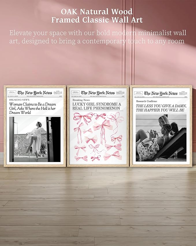 iHery Natural OAK Wood Newspaper Trendy Black White Framed Wall Art, 12x16 in Vintage Headline Canvas Print, Beige Logs Retro Art, The Less You Give a Damn, Set of 1 Apartment Decor College Dorm