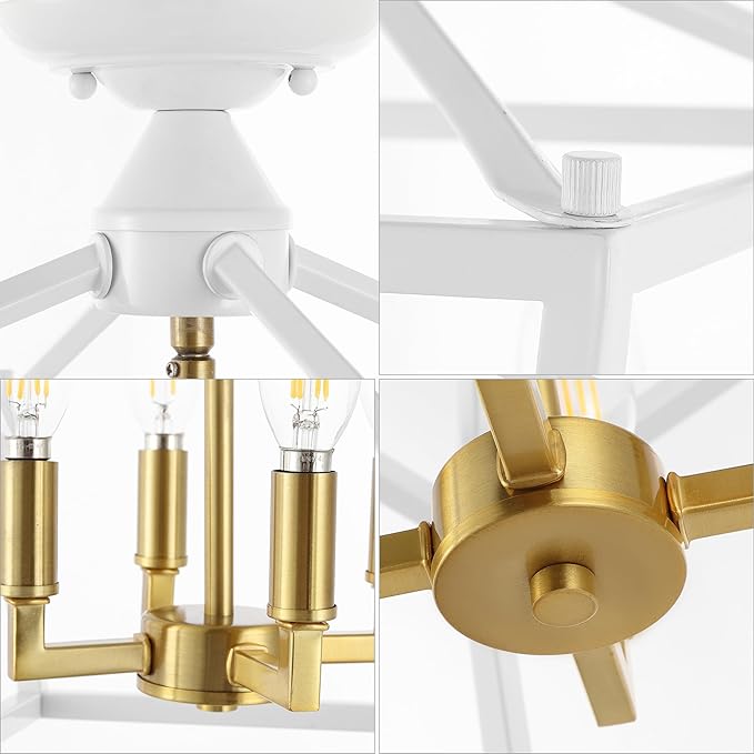 JONATHAN Y JYL7610F Plains Mini Lantern 12" 4-Light Iron Modern Farmhouse LED Flush Mount, Office, Living Room, Family Room, Dining Room, Bedroom, Hallway, Foyer, White/Brass Gold
