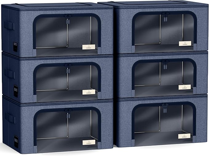 Sorbus Storage Bins with Metal Frame - Stackable & Foldable Clothes Organizer Bags - Oxford Fabric Storage Containers with Large Clear Window & Carry Handles, Bedroom Organization for Bedding & Linen