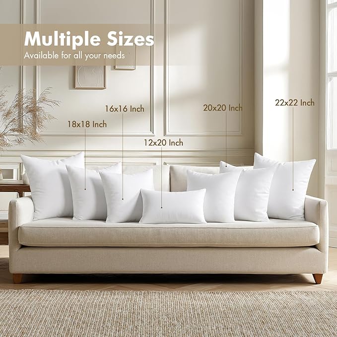MIULEE Pillows Inserts, Pack of 4 12x20 Inch 100% Virgin Microfiber Filling Throw Pillows for Bed Couch Sofa