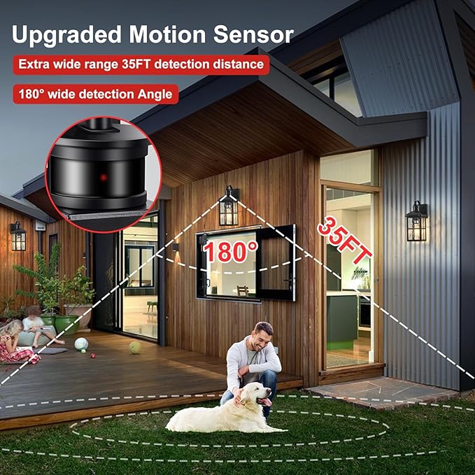 Porch Lights Outdoor with Remote Control: 2 Pack Motion Sensor Exterior Lighting Fixtures Intelligent 3 Lighting Modes Outdoor Wall Lights Sconce Lights for House Patio Front Door Garage