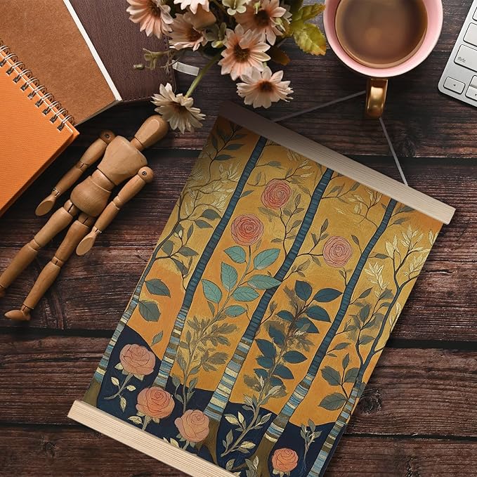 FITIE Vintage William Morris Inspired Rose Flower Tree Wall Art Poster Framed, Rustic Farmhouse Decor, Abstract Art Decor, Retro Mid Century Modern Floral Botanical Canvas Wall Art Prints for Home Office, 12x16 Inches