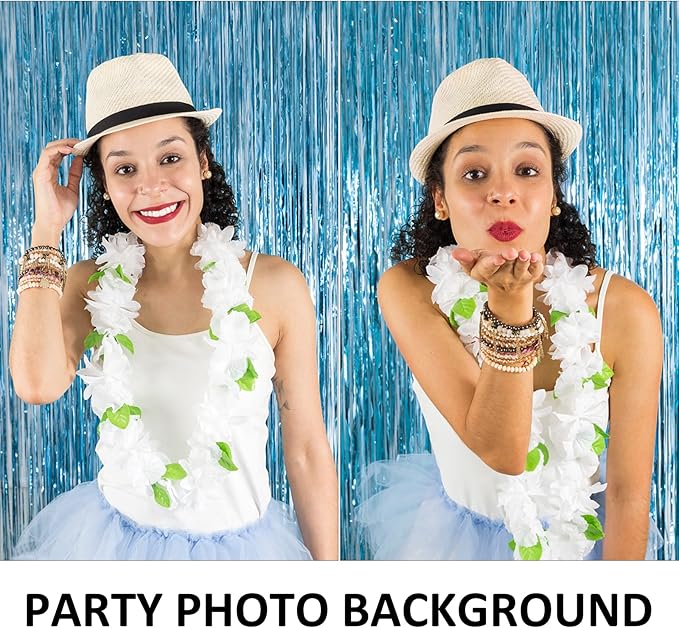 5 Pack Foil Curtain Backdrop Blue Metallic Tinsel Foil Fringe Curtains Photo Booth Props for Birthday Wedding Engagement Baby Shower Bachelorette Christmas Holiday Celebration Party Decorations