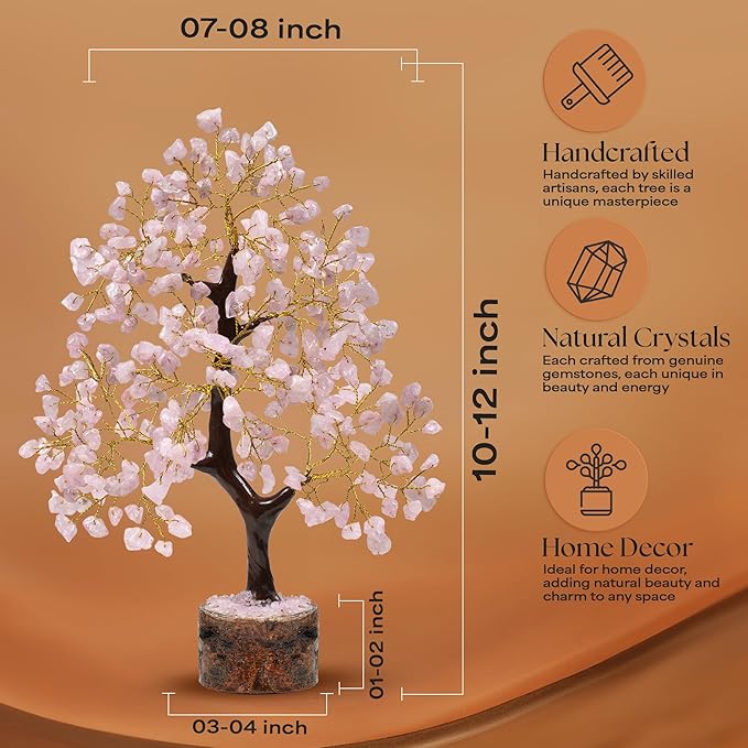 Rose Quartz Crystal - Bonsai Tree - Crystal for Desk - Office Decor for Women - Office Desk Accessories - Pink Room Decor Aesthetic - Pink Crystal - Spiritual Gifts - Small Decor Items for Shelf