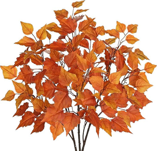 Hollyone 3Pcs Fall Artificial Birch Leaves with Stems 33" Silk Faux Autumn Leaf Branches Spray Fake Fall Leaves Decorations for Home Vase Florals Thanksgiving Table Centerpieces Indoor Decor