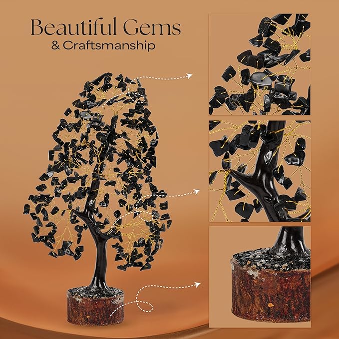 Black Tourmaline Crystal Tree of Life, Chakra Pendant Gemstone Tree, Chakra Healing Tree for Home Decor, Gifts for Women, Bonsai Trees for Positive Energy, Office Desk Decor, Room Decor 10-12"