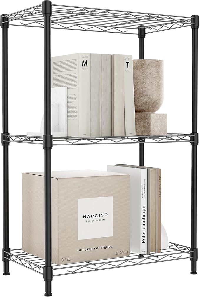 IZEUK 3 Tier Metal Wire Shelving Rack Storage Shelves for Kitchen, Bedroom, Living Room or Laundry Room, Black, 17.7" W x 11.8" D x 28.8" H