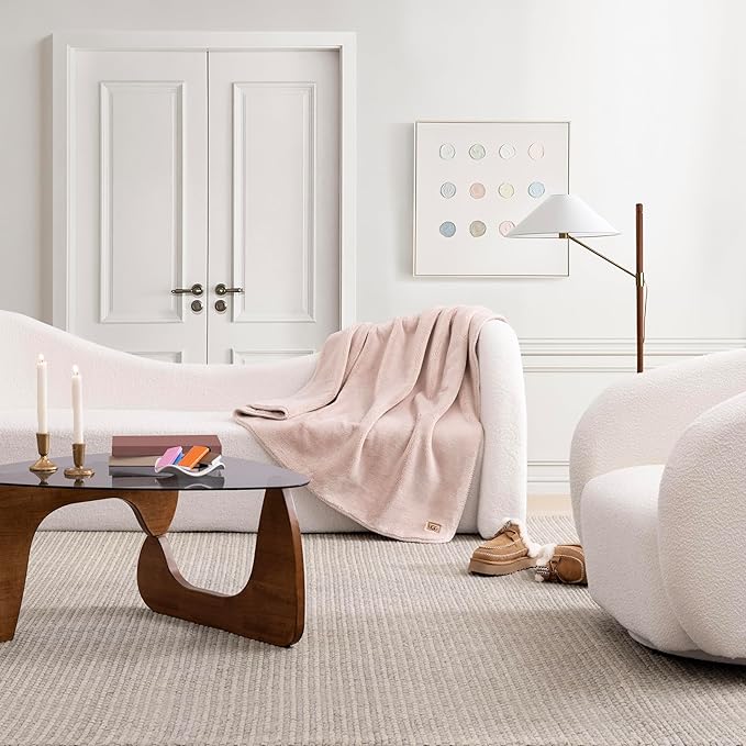 UGG Whitecap Plush Throw Blanket Fleece Lightweight Soft Throw for Couch or Bed Luxury Home Decor for Living Room Washable Hypoallergenic Blankets for Dorm Decor, 50-inch x 70-inch, Light Pink Quartz