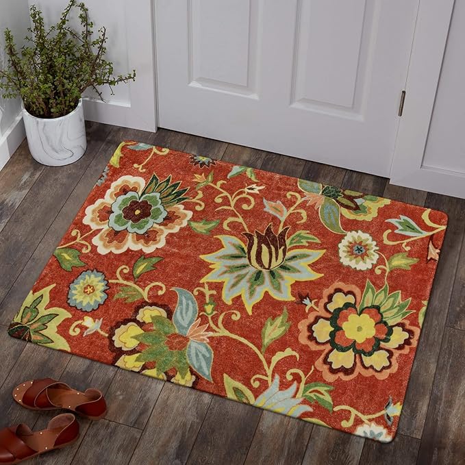 Lahome Red Kitchen Rugs - 2'x3' Small Entryway Rug Washable Kitchen Mat, Non Slip Area Rug Throw Modern Floral Rugs Door Mat for Bathroom Bedroom
