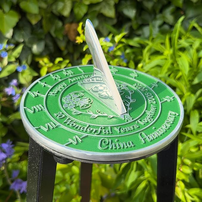 Anniversary Sundial Gift for 20th China Wedding Anniversary in 2025 - Recycled Metal Home Decor Or Garden Present Idea - Handmade in UK for Him, Her Parents Or Couples 20 Year Celebration