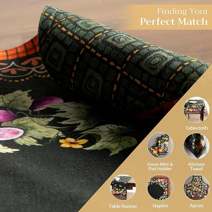 Maison d' Hermine Placemats Set of 4 100% Cotton Washable Cloth Place Mats, Reusable Table Mats for Kitchen Dining Decoration, Party, Wedding, Restaurant (Pumpkin Garden - Dark Green, 13" x 19")