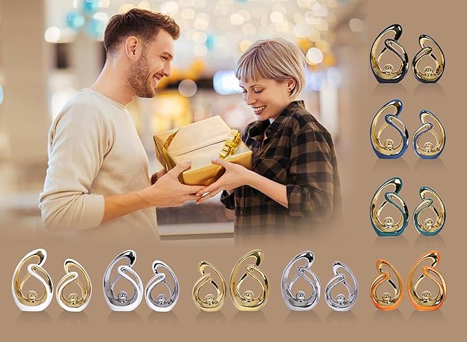 2 Pcs Orange and Gold Decor for Living Room Table Sculpture Decorations Ceramic Decor Mid Century Modern Decor Figurine Centerpieces for Dining Room Kitchen Fireplace Shelf Office Coffee Table Decor