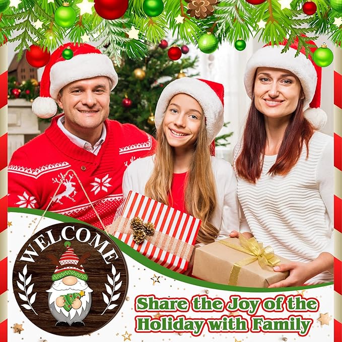 Qunclay Interchangeable Wooden Gnome Decor Holiday Seasonal Gnome Decorations with Magnet Pieces and Detachable Hats Changeable Welcome Sign for Home (Elegant Style)