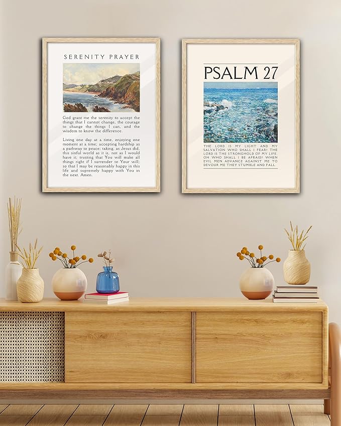 EcoHest OAK Wood Jesus Framed Wall Art, 12x16in Serenity Prayer Bible Verse Christian Wall Art, Modern Bedroom Religious Decor For Living Room Bathroom Christian Merch Gift 1Pack