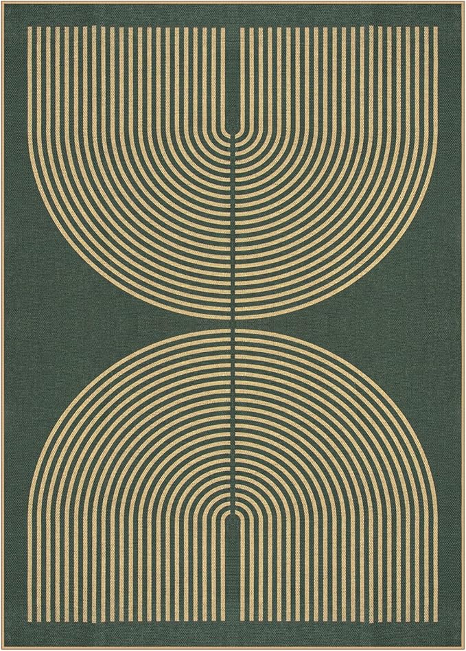 Lahome Modern Rainbow Easy Jute Indoor Outdoor Rugs, 5x7 Dark Green Rug for Living Room Office, Farmhouse Non Slip Non Shedding Floor Carpet for Dining Room Deck Sunroom