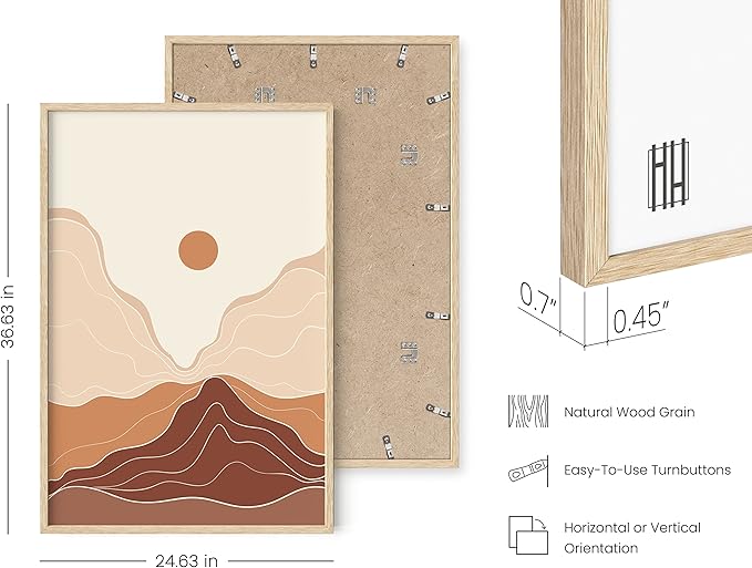 HAUS AND HUES Mountain Wall Art - Boho Abstract Art Prints, Minimalist Wall Art, Boho Framed Art Prints For Wall, Terracotta Wall Decor (Beige Framed, 24x36)