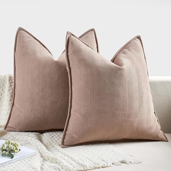 MIULEE Pack of 2 Blush Pink Decorative Pillow Covers 16x16 Inch Soft Chenille Luxurious Couch Throw Pillows Farmhouse Cushion Covers with Elegant Design for Sofa Bedroom Living Room Home Decor