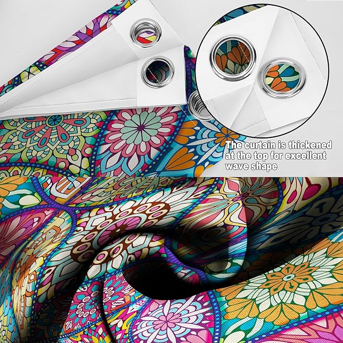 MissHope Boho Bohemian Floral Blackout Curtains Colorful Flowers Decor Darkening Window Treatments for Women Girls Home Bedroom Living Room Grommet Window Drapes 2 Panels, 42x63 Inch