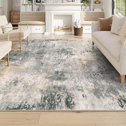 Lahome Modern Abstract Living Room Rug, Grey Washable Rugs 8x10 Area Rugs for Bedroom Stain Resistant Non Slip, Large Soft Indoor Accent Carpet for Dining Room Table Home Office Decor