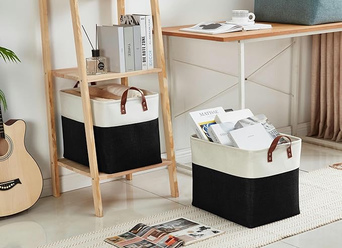 DECOMOMO Fabric Storage Basket Large Closet Storage Bins for Toys Nursery & Laundry Storage (Black & White, XXL - 3 Pack)