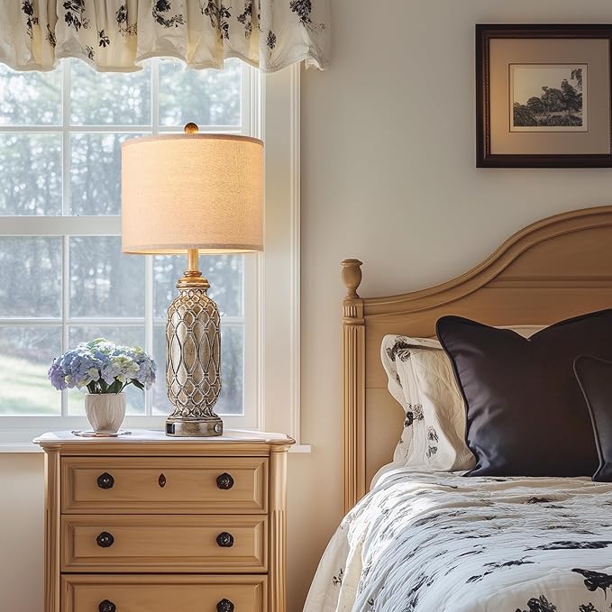 Farmhouse Lamps for Living Room Set of 2, 28" Table Lamps for Bedroom with USB Ports, 3-Way Dimmable Nightstand Table Lamp (Bulbs Included)