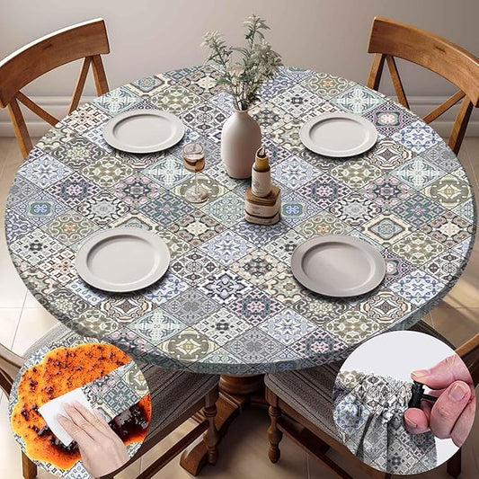 Fitted Round Tablecloth for 36-44" Tables Wrinkle Free Table Cover Minimalist Farm House Decor Kitchen Studio Apartment Gadget Canping Patio Appliances Country Romantic Closing Home Gifts