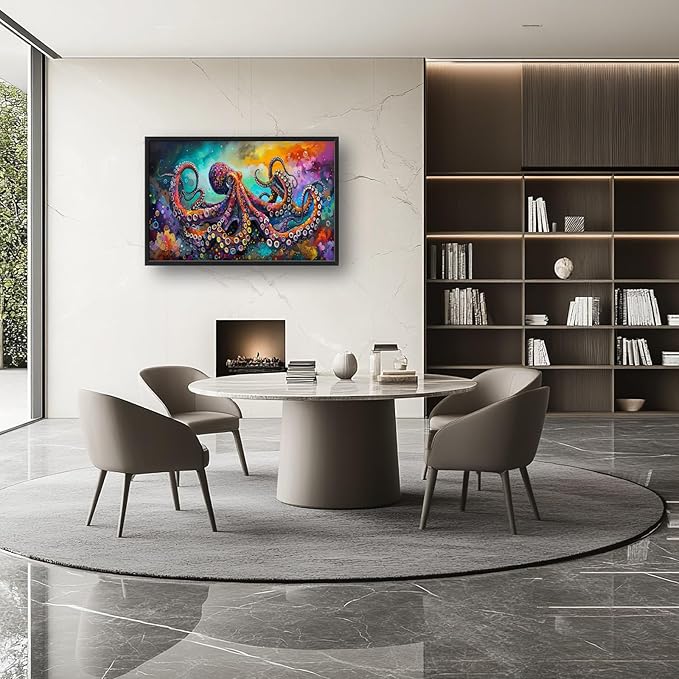 Quorin Octopus Large Wall Art Abstract Colorful Octopus Pictures Sea Ocean Animal Wall Decor Canvas Print Painting Artwork for Bathroom Living Room Bedroom 36L x 24W