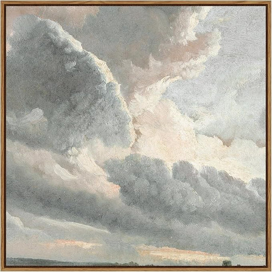 InSimSea Square Framed Canvas Art, Vintage Nature Decor, Sky Clouds Sunset Prints for Living Room, Classical Retro Paintings for Bedroom Office Home Decoration 16x16