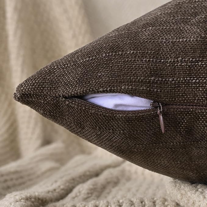 Set of 4 Soft Textured Decorative Throw Pillow Covers 16x16 Inch Cozy Farmhouse Cushion Cover Square Accent Pillow Cases for Bed Couch Sofa Living Room, Dark Brown