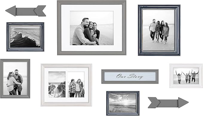 Kate and Laurel Bordeaux Expressions Wall Decor Collection, Set of 10, Coastal Finishes, Assorted Size Frames and Decorative Wall Accents