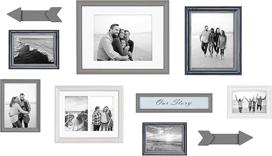 Kate and Laurel Bordeaux Expressions Wall Decor Collection, Set of 10, Coastal Finishes, Assorted Size Frames and Decorative Wall Accents