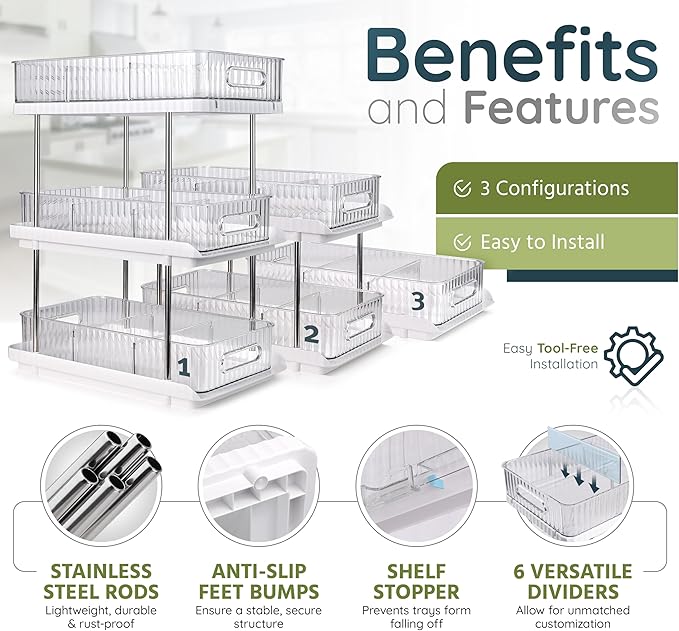 3-Tier Under Sink Organizer – Pull-Out Storage for Kitchen & Bathroom – Under Bathroom Sink Organizer, Under Sink Organizer Storage, Under Cabinet Storage Organizer