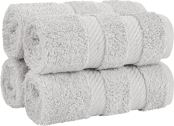 American Soft Linen Luxury Washcloths for Bathroom, 600 GSM 100% Cotton 4 Piece Turkish Wash Cloth Set, 13x13 in Soft Rags for Body and Face, Silver Gray Washcloths