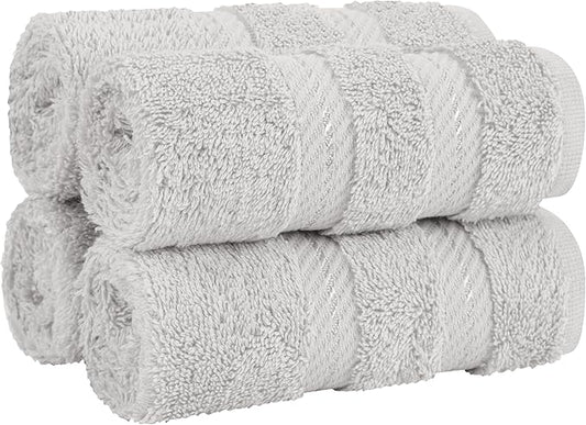 American Soft Linen Luxury Washcloths for Bathroom, 600 GSM 100% Cotton 4 Piece Turkish Wash Cloth Set, 13x13 in Soft Rags for Body and Face, Silver Gray Washcloths