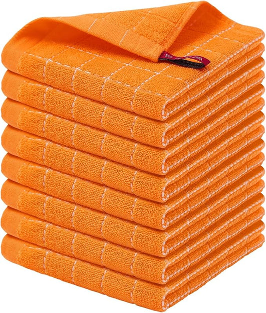 Homaxy 100% Cotton Terry Kitchen Dish Cloths, Ultra Soft and Absorbent Dish Towels for Kitchen, Perfect for Drying and Washing Dishes, 8 Pack, 12 x 12 Inches, Orange