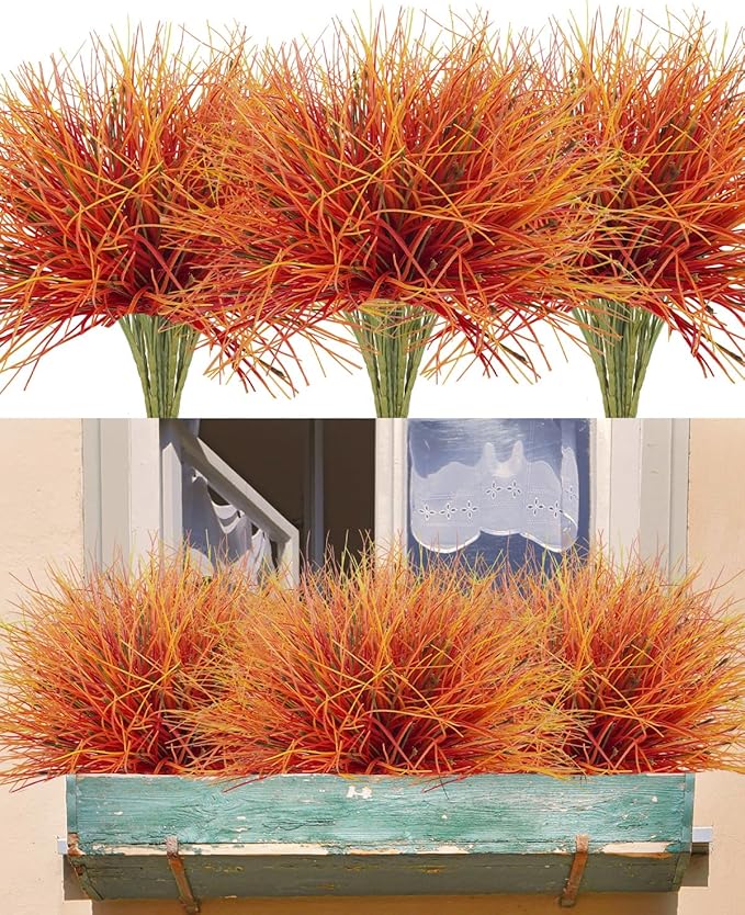 36 Pcs Artificial Fall Grass Plants Outdoor Faux Fall Flowers UV Resistant Autumn Grass Fake Greenery Shrubs Decor for Home Table Centerpiece Party Garden Window Box Thanksgiving Harvest