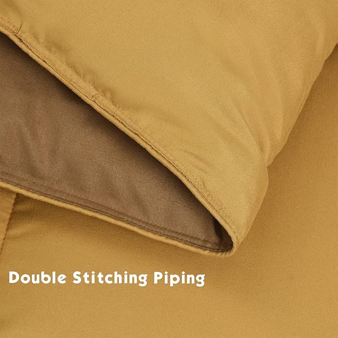 HIG 3-Piece Mustard Yellow Reversible Down Alternative Comforter Set Queen - Baffle Box Stitched Design - 4 Built-in Corner - Lightweight & Easy Fit - Premium Poly Filling - Fluffy, Warm, Soft