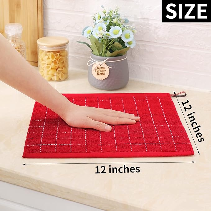 Homaxy 100% Cotton Terry Kitchen Dish Cloths, Ultra Soft and Absorbent Dish Towels for Kitchen, Suitable for Drying and Washing Dishes, 6 Pack, 12 x 12 Inches, Red