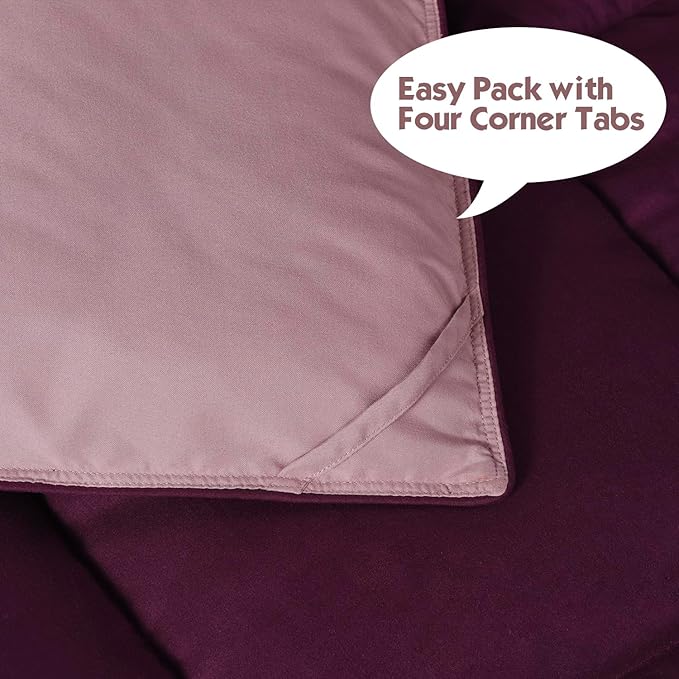 HIG 3pc Plum King Size Comforter Set - All Season Reversible Down Alternative Comforter with Two Shams - Quilted Duvet Insert with Corner Tabs - Box Stitched - Breathable, Soft, Fluffy