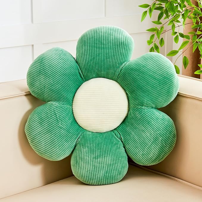 Sage Green Flower Pillow, 19.6" Cute Flower Shaped Floor Pillow, Aesthetic Floral Plush Daisy Decorative Throw Pillows for Bed Sofa Couch
