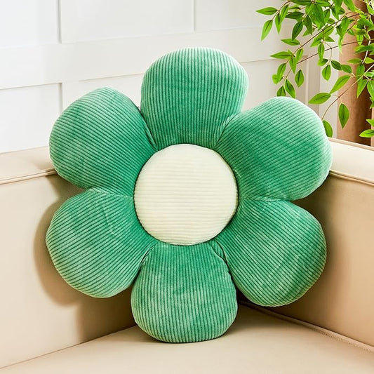Sage Green Flower Pillow, 19.6" Cute Flower Shaped Floor Pillow, Aesthetic Floral Plush Daisy Decorative Throw Pillows for Bed Sofa Couch
