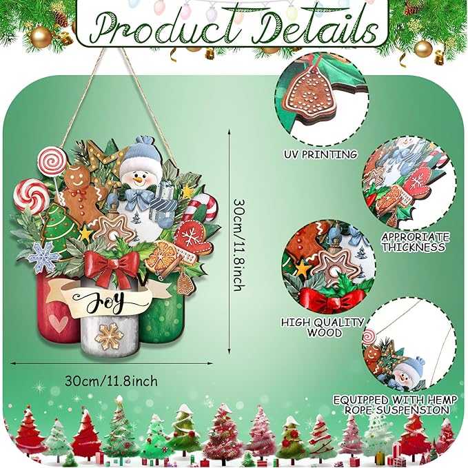 Boao Christmas Wall Door Sign Decor Christmas Snowman Door Hanger Decoration Winter Wood Sign for Xmas Winter Holidays Porch Front Door Home Kitchen Wall Decor