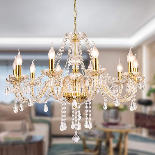 Panghuhu88 K9 Crystal Candle Chandeliers Lighting 10 Lights Pendant Ceiling Fixture Lamp for Dining Living Room Bedroom Hallway Entry Elegant Decoration (10 Bulbs)